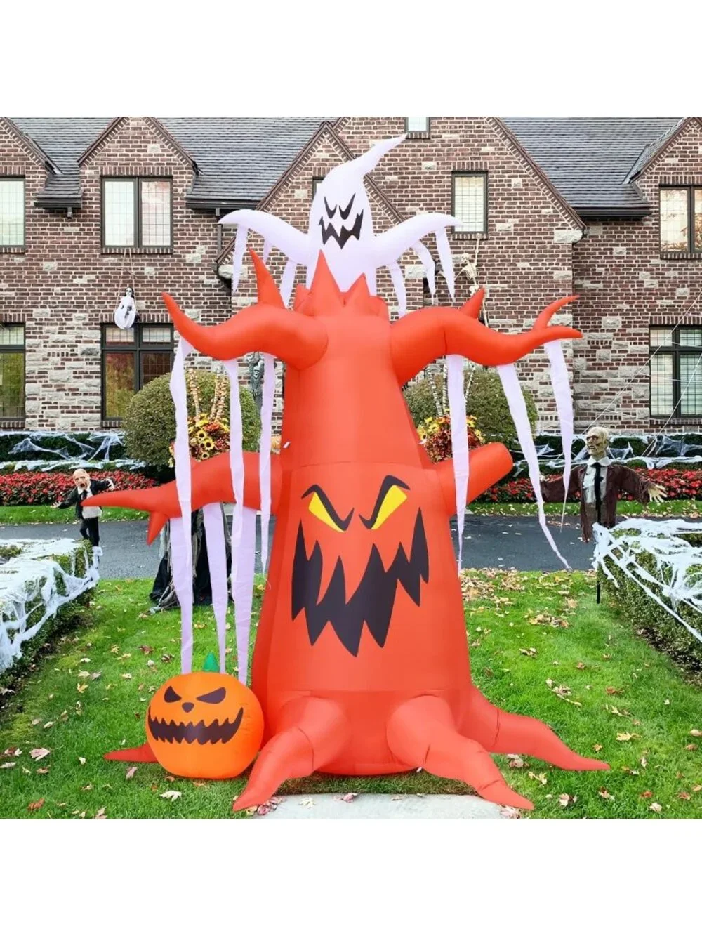 10 FT Halloween Inflatable Scary Tree with Pumpkin & Ghost, LED Yard Decor